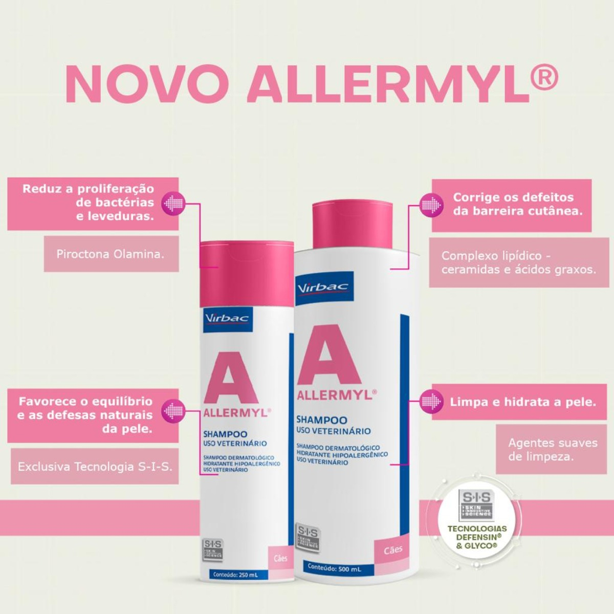 Virbac Shampoo Allermyl Glyco 500ml cães E Gatos Alérgicos Fragrância